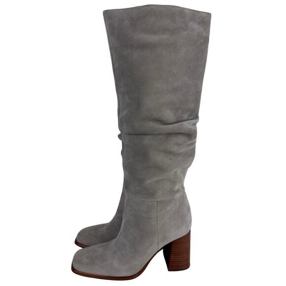 NINE WEST DOMAEY LEATHER 18" SQUARE TOE‎ BOOTS IN MEDIUM GREY NWOB WOMEN'S 6.5M - Picture 1 of 13